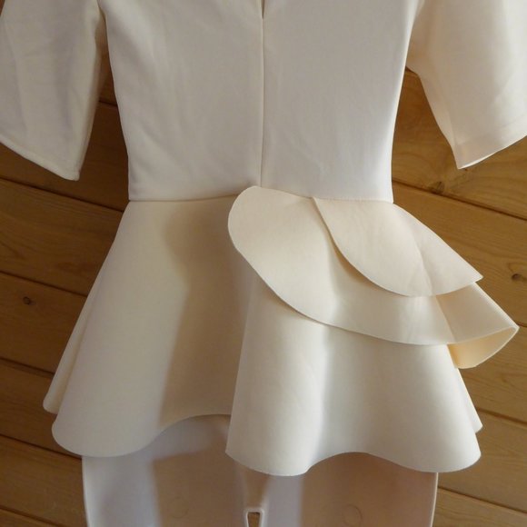 ASOS Cream Beige Structured Short Sleeve Peplum Tunic Ruffled Top NEW Size 0 - Picture 8 of 11